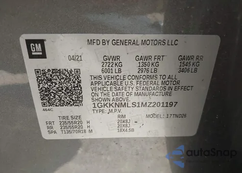 2021 GMC Acadia Fwd Slt z USA, uszkodzony, nr VIN 1GKKNMLS1MZ201197